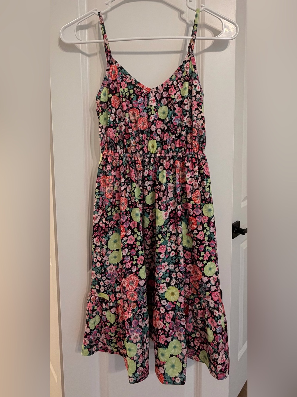 Pink Lily Black Floral Mini Dress with Pink & Green Blooms